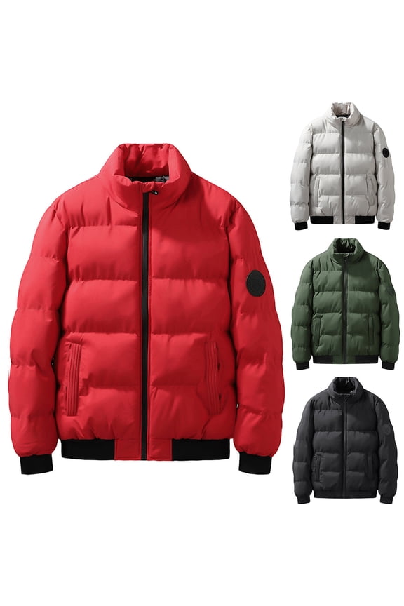 Sales Fall Winter Fashion Jackets for Men,Men's Zipper Thicken Solid Color Warm Stand-up Collar Winter Padded Cotton Jacket with Pocket Gray M