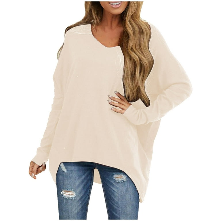 HAPIMO Sales Long Shirts for Women Off the Shoulder Neck Tee Shirt Solid  Color Dressy Casual Blouse Pullover Tops for Leggings Teen Grils Fashion