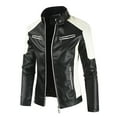 thumbnail image 1 of HAPIMO Sales Men's Biker Jacket Stand-up Collar Multi Pocket Zipper Color Matching Casual Slim Fit Leather Jacket Black M, 1 of 6