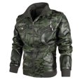 thumbnail image 1 of HAPIMO Sales Men's Biker Jacket Stand-up Collar Multi Pocket Zipper Color Matching Casual Slim Leather Jacket Green, 1 of 1
