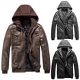 thumbnail image 1 of HAPIMO Sales Men's Motorcycle Leather Jacket Quilted Warm Jacket Multi Pocket Thickened Detachable Hooded Plus Size Hooded Jacket Black M, 1 of 9