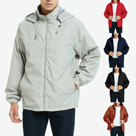 HAPIMO Sales Men's Windbreaker Jacket Thin Section Zipper Hooded Windproof Waterproof Cold Jacket Fall Winter Rushing Jacket with Pocket Gray M