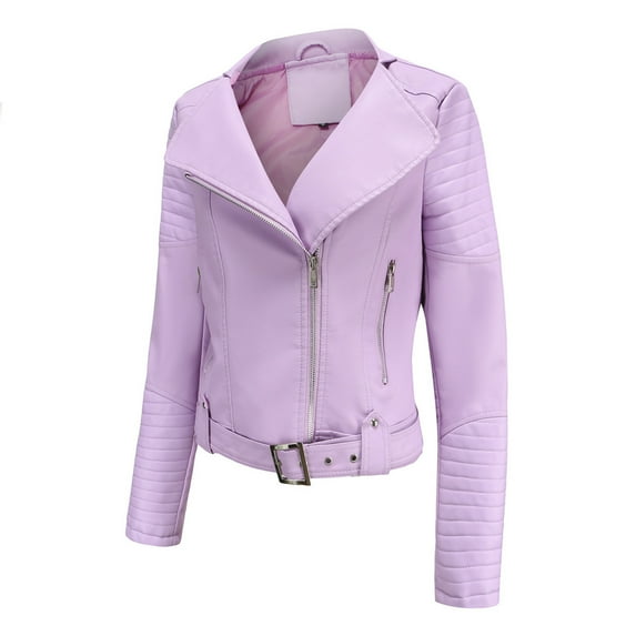 HAPIMO Sales Motorcycle Leather Jacket for Women Solid Lapel Collar Jacket Womens Silm Biker Outwear Long Sleeve Girls Fall Fashion Tops Casual Comfy Purple XXL