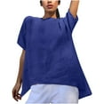 thumbnail image 1 of HAPIMO Sales Shirts for Women Casual Loose Irregular Classic-Fit Short Sleeve Shirt Solid Color Oversized Tee Shirt V-Neck Cozy Blouse Womens Summer Fashion Tops Blue L, 1 of 6