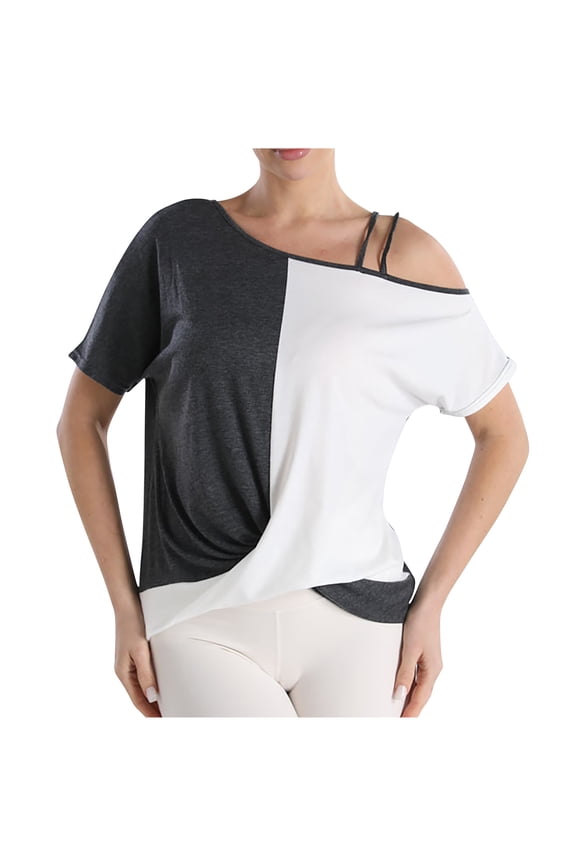 Sales Shirts for Women Solid Color Pleat Swing Tee Shirt Asymmetrical Neck Cozy Blouse Ruffle Sleeve Shirt Womens Summer Fashion Tops Classic Casual Off The Shoulder Gray XL