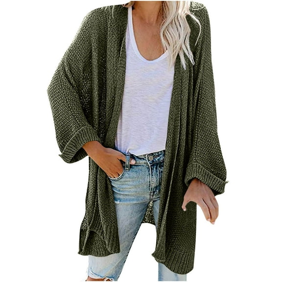 HAPIMO Sales Sweaters for Women Long Sleeve Open Front Candigan Knitwear Solid Color Casual Loose Mid-Length Jumper Pullover Womens Fall Fashion Sweater Army Green XXL