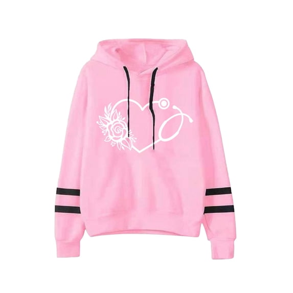 HAPIMO Sales Sweatshirt for Women Drawstring Pullover Tops Heart Flower Graphic Print Long Sleeve Relaxed Fit Womens Hoodie Sweatshirt Teen Girls Clothes Pink M