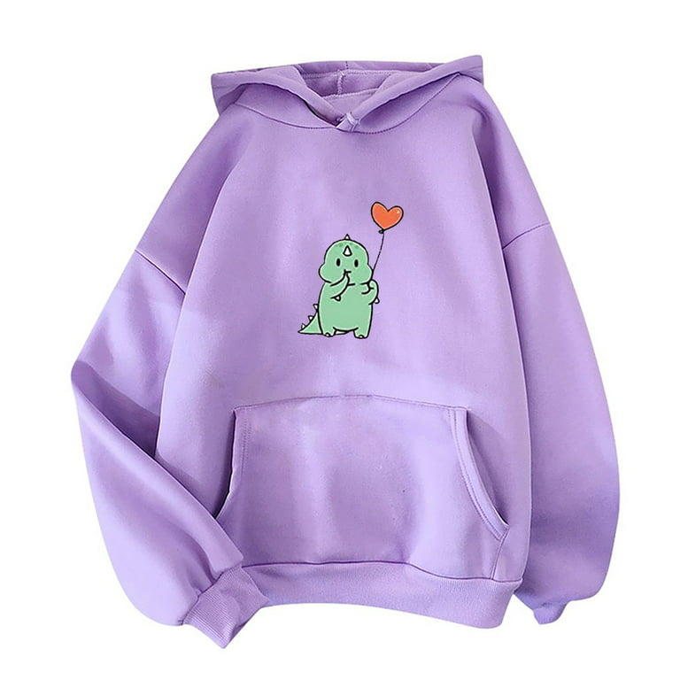 HAPIMO Sales Sweatshirt for Women Pocket Drawstring Pullover Tops Cute  Dinosaur Graphic Print Long Sleeve Relaxed Fit Womens Hoodie Sweatshirt  Teen Girls Clothes Purple XL 