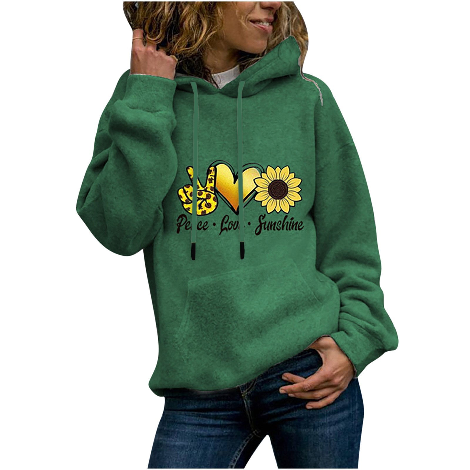 HAPIMO Savings Sweatshirt for Women Pocket Drawstring Pullover Tops Flower  Graphic Print Long Sleeve Relaxed Fit Womens Hoodie Sweatshirt Teen Girls  Clothes Gray M 
