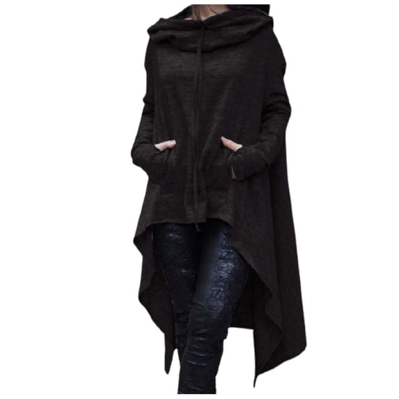 HAPIMO Sales Sweatshirt for Women Pocket Drawstring Pullover Tops Irregular Hem Solid Color Long Sleeve Relaxed Fit Womens Hoodie Sweatshirt Teen Girls Clothes Black XXL