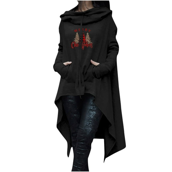 HAPIMO Sales Sweatshirt for Women Pocket Drawstring Pullover Tops Irregular Hem Solid Color Long Sleeve Relaxed Womens Hoodie Sweatshirt Teen Girls Clothes Black M