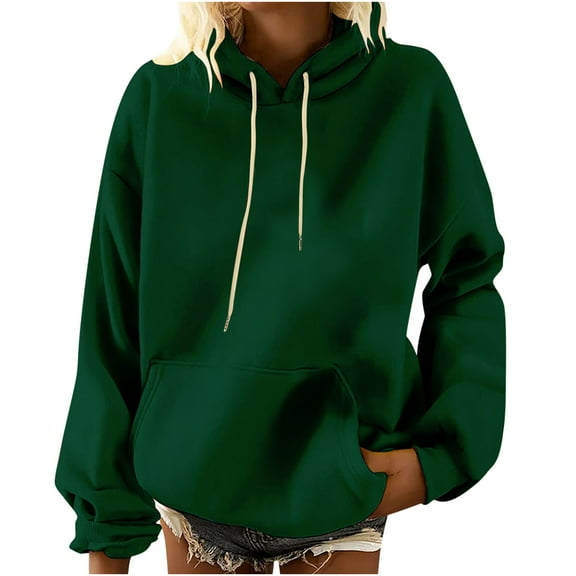 HAPIMO Sales Sweatshirt for Women Long Sleeve Solid Color Pocket Drawstring Sweatshirt Casual Hooded Pullover Tops Teen Girls Fashion Clothes Green M