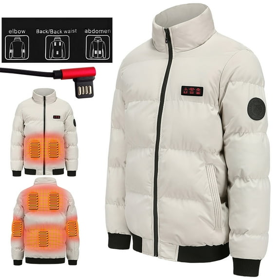 HAPIMO Sales Unsex Hooded Heated Cotton Jacket Rechargeable Three Control Eleven Heating Plnels Fall Winter Zipper Pocket Top White L