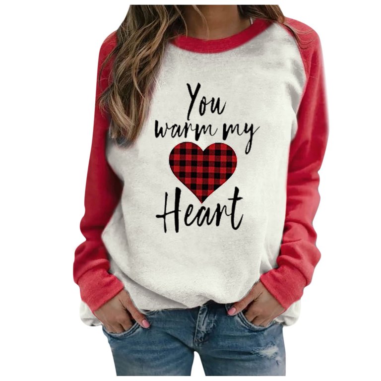 HAPIMO Savings Valentine's Day Shirts for Women Womens Cozy Raglan Blouse  Short Sleeve T-Shirt Classic Valentine Graphic Print Tops Couples Fashion  Sweatshirt Crewneck Pullover Blue S 