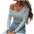 thumbnail image 1 of HAPIMO Sales Women Asymmetrical Neck Shirts Loose Casual Long Sleeve Solid Skew Collar Casual Blouse T-shirt Strapless Tops Teen Grils Fashion Clothes Gray XL, 1 of 9