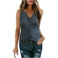 thumbnail image 1 of HAPIMO Sales Women Fashion Casual Tank Tops V-Neck Sleeveless Solid Pullover Drawstring Ruched Slimming Vest Blouse Tops Dark Gray XXL, 1 of 7