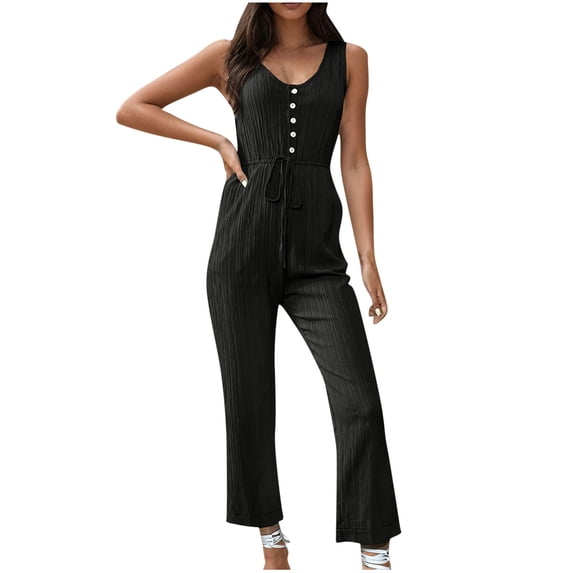HAPIMO Sales Women One-Piece Jumpsuits Overalls Pocket Denim Jeans Bib Trousers Long Pants Dungarees with Drawstring Black XL