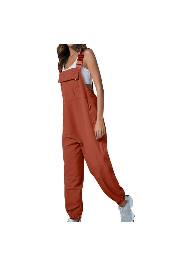 Sales Women One-Piece Jumpsuits Overalls Pocket Denim Jeans Bib Trousers Long Pants Dungarees with Drawstring Orange L