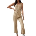 thumbnail image 1 of HAPIMO Sales Women One-Piece Jumpsuits Overalls Pocket Denim Jeans Bib Trousers Long Pants Dungarees with Drawstring Yellow M, 1 of 3
