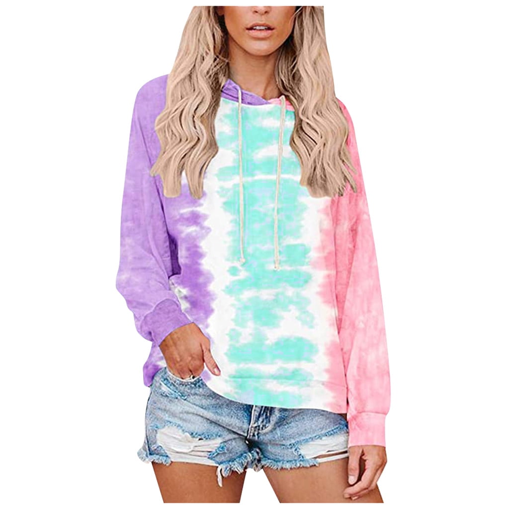 HAPIMO Sales Women Tie Dye Sweatshirt Long Sleeve Gradient Color Hoodies Casual Trendy Drawstring Pullover Tops Teen Grils Fashion Clothes Purple S Walmart Business Supplies