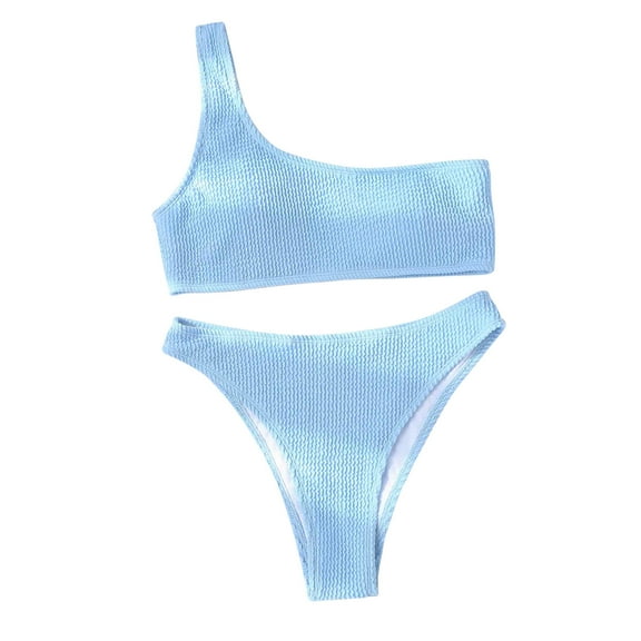 HAPIMO Sales Women's 2 Peices Bathing Suit Cozy Wireless Bikini Bandeau Swimming Trunks Thong Split Bikini Swimsuit Blue S