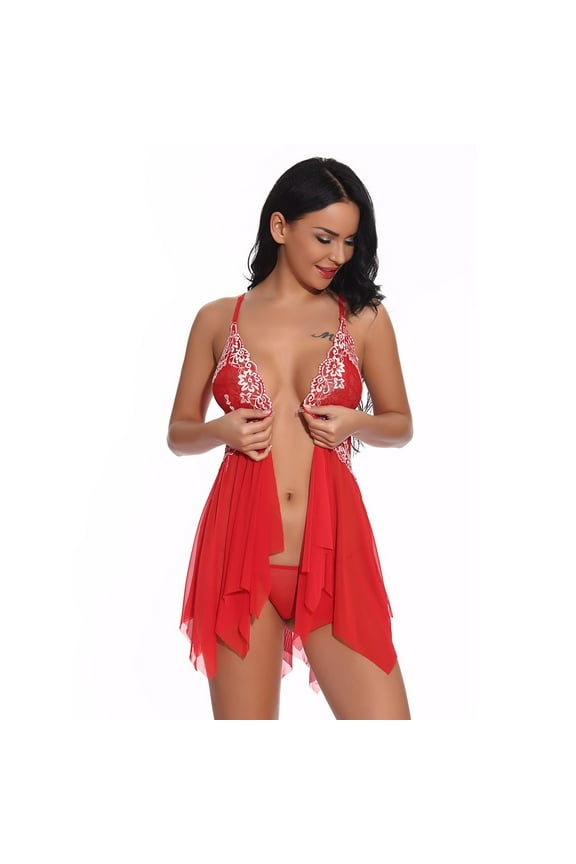 Sales Women's Camisole Plaeat Babydoll Lingerie Naughty Play Open Front Maternity Lingerie Casual Sheer Pajamas Red M