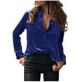 thumbnail image 1 of HAPIMO Sales Women's Fall Winter Velvet Blouse Long Sleeve Button Down Bust Pocket Lapel Collar Casual Shirt Womens Tops Teen Grils Fashion Clothes Sky Blue XXL, 1 of 4