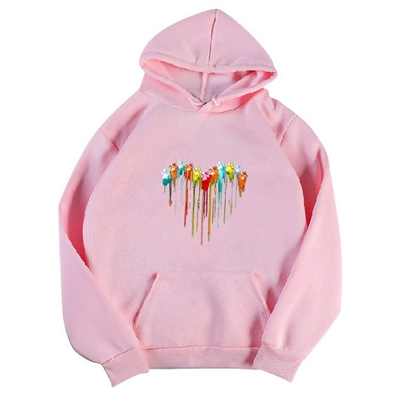 HAPIMO Sales Women's Fashion Hoodie Sweatshirt T-Shirt Clothes for Women Pockets Drawstring Pullover ECG Heart Graphic Print Tops Long Sleeve Blouse Cozy Casual Sweatshirt