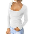 thumbnail image 1 of HAPIMO Sales Women's Fashion Shirts Slim Scoop Neck Pullover T-Shirt Clothes for Women Mid-length Solid Tops 3/4 Sleeve Blouse Cozy Casual Sweatshirt White M, 1 of 8