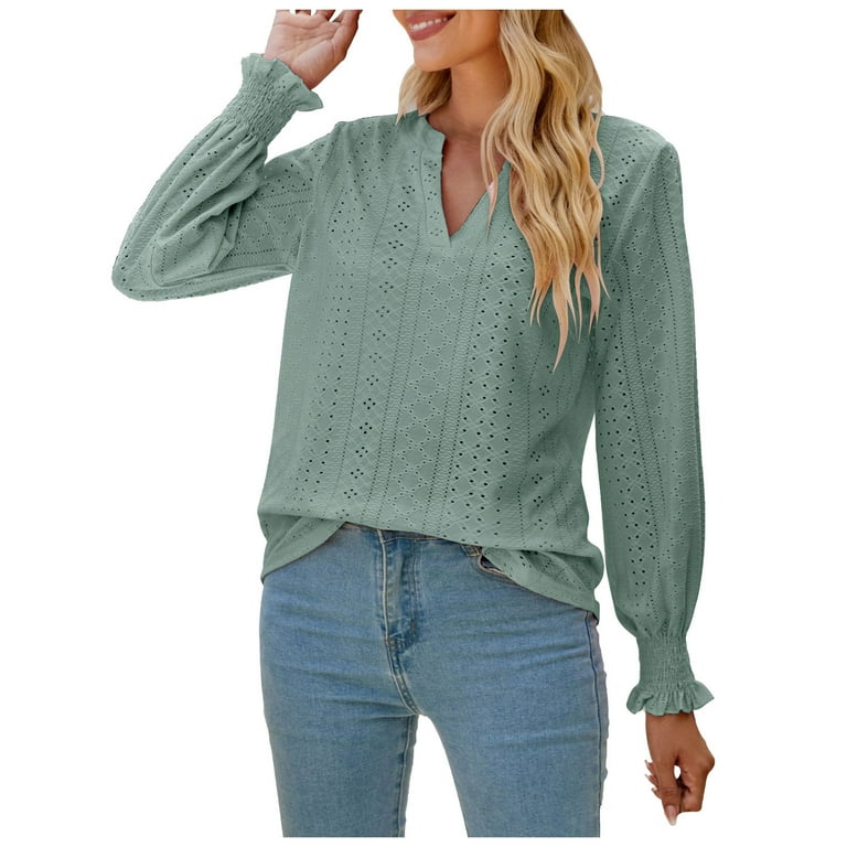 Casual Solid Color Hollow Out V Neck Blouses Casual Solid Color Hollow Out V Neck Blouses