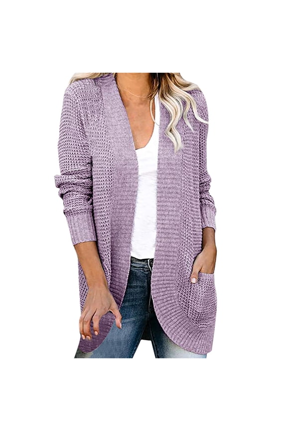 Sales Women's Long Sweater Cardigan Sweater Top Outwear Casual Cardigan Sweater Top Jacket Fall Sweaters Teen Girls Clothes Purple M