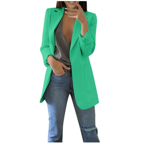 HAPIMO Sales Women's Open Front Knit Cardigan Long Sleeve Lapel Casual Solid Classy Sweater Jacket Teen Girls Clothes Green M