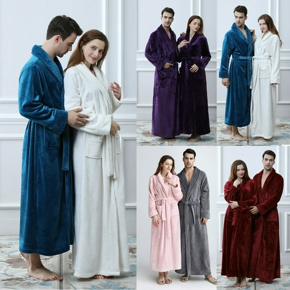 HAPIMO Sales Women's Robes Soft Sleepwear Cotton Plush Robe Warm Fleece Bathrobe Ankle Length Long Winter Bath Robes Nightgown Wine M