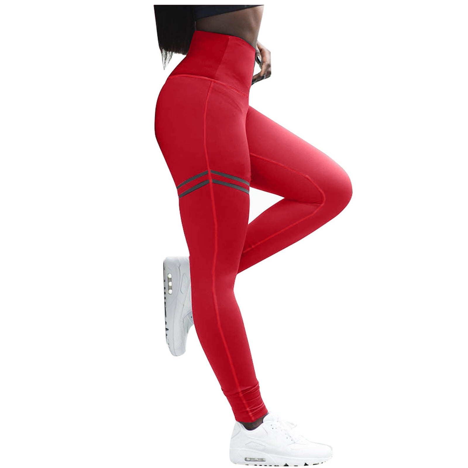 High Waisted Leggings for Women-Womens Black Seamless Workout Leggings  Running Tummy Control Yoga Pants(1 Pack Red L-XL)