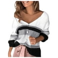 thumbnail image 1 of HAPIMO Sales Womens Casual Knit Sweater Long Sleeve Button Down V-Neck Cardigan Color Striped Patchwork Jumper Tops Teen Grils Fashion Clothes Gray S, 1 of 9