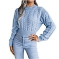 thumbnail image 1 of HAPIMO Sales Womens Cropped Sweaters Fall Fashion Long Sleeve Crewneck Bottom Knitwear Solid Color Casual Jumper Pullover Sweaters for Women Blue S, 1 of 5