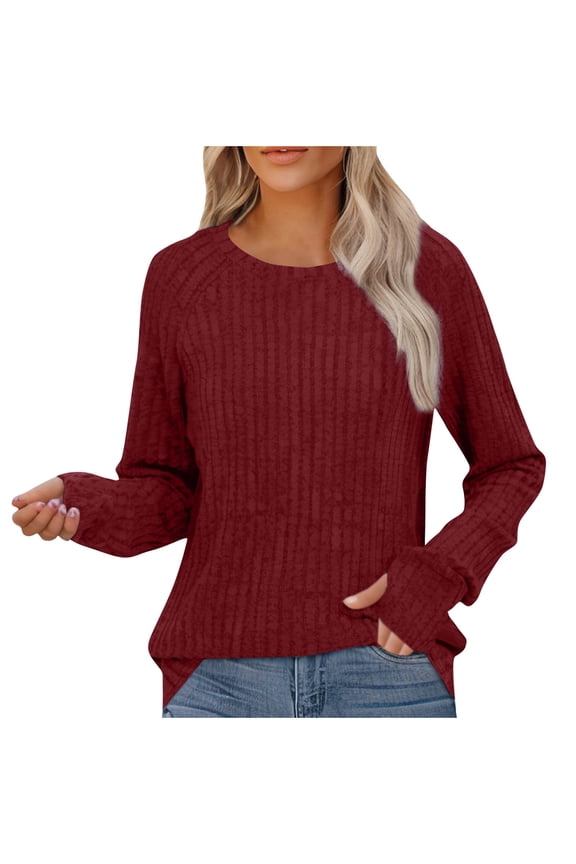 Womens Fall Fashion Sweaters Long Sleeve Turtleneck Knitwear Solid Color Casual Chunky Twist Jumper Pullover Sweaters for Women Red L