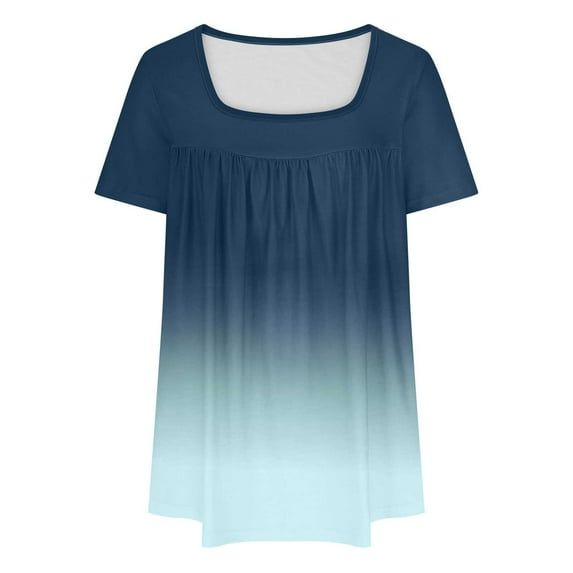 HAPIMO Sales Womens Summer Plus Size Tops Short Sleeve Button V-Neck Tee Shirt Casual Pleated Flowy Swing Pullover Tops Gradient Color Teen Grils Fashion Clothes Shirts for Women Green XXL