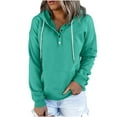 thumbnail image 1 of HAPIMO Sales Womens Sweatshirt Long Sleeve Solid Color Sweatshirt Pocket Drawstring Casual Button V-Neck Pullover Tops Womens Fall Fashion Clothes Green XXL, 1 of 7