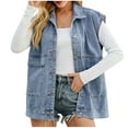 thumbnail image 1 of HAPIMO Denim Jacket Vest for Women Long Sleeve Womens Lapel Bust Pocket Outwear Casual Comfy Solid Button Down Sleeveless Jacket Girls Fall Fashion Tops Blue L, 1 of 7