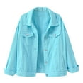 thumbnail image 1 of HAPIMO Savings Denim Jacket for Women Girls Fall Fashion Tops Casual Comfy Womens Button Down Pocket Lapel Outwear Solid Shacket Jacket Long Sleeve Sky Blue XXL, 1 of 5