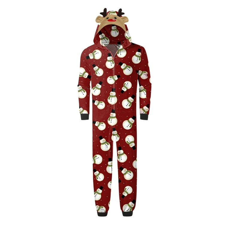 HAPIMO Savings Family Christmas Pajamas Matching Set Xmas New Year Zip Up  One Piece PJs Hooded Women Men Kid Baby Sleepwear Red L 