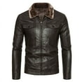 thumbnail image 1 of HAPIMO Leather Jacket Men's Casual Stand Collar Slim Leather Sleeve Flight Jacket Faux Leather Biker Jacket Brown XXL, 1 of 3