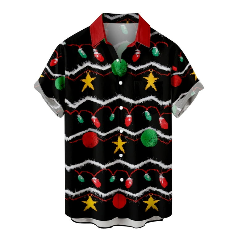 HAPIMO Savings Men Casual Buttons Beach Christmas Shirts Xmas  Non-positioning Print Turndown Short Sleeve Shirt Blouse Multicolor XXL 