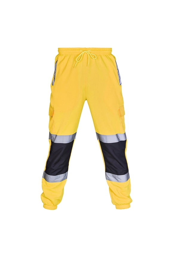 Men Hip Hop Reflective Sports Pants Straight Striped Workout Training Jogger Pants Running Sweatpants with Pockets Yellow L