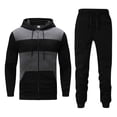thumbnail image 1 of HAPIMO Savings Men's 2PC Collar Half Zipper Colorblock Pullover Jacket Hooded Sports Pocket Jacket Drawstring Top + Fall Winter Solid Pants Set Black XXL, 1 of 6