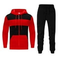 thumbnail image 1 of HAPIMO Savings Men's 2PC Collar Half Zipper Colorblock Pullover Jacket Hooded Sports Pocket Jacket Drawstring Top + Fall Winter Solid Pants Set Red XXL, 1 of 6