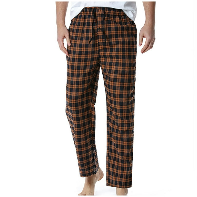 HAPIMO Savings Men's Flannel Pajama Pant Buffalo Plaid Pajama with Pockets  Wide Leg Lightweight Casual Elastic Waist Home Pant Brown M