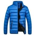thumbnail image 1 of HAPIMO Savings Men's Winter Puffer Jacker Casual Stand Collar Hoodless Straight Hem Zipper Double Pocket Cotton Padded Jacket Down Jacket Blue XL, 1 of 4