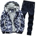 thumbnail image 1 of HAPIMO Savings Men's Zip Up Hooded Winter Jacket Plush Warm Winter Fuzzy Sherpa Lined Camouflage Jackets Sports Pants Fleece Suit For Men Blue M, 1 of 7